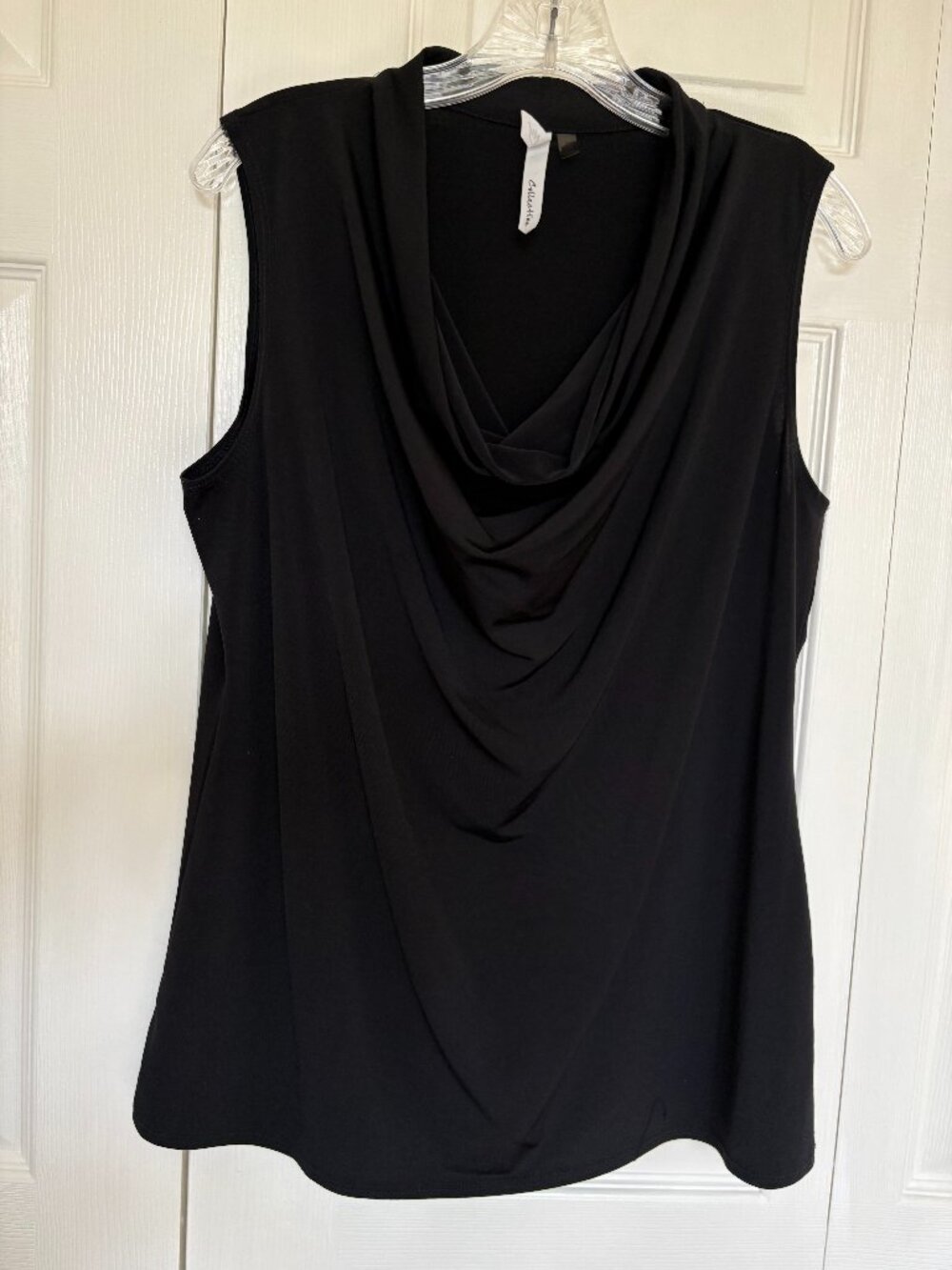 NY Collection Black Cowl Neck Sleeveless Tunic Draped Shell - Size L